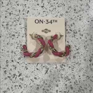 ON 34th Pink and Gold Twisted Hoop Earrings